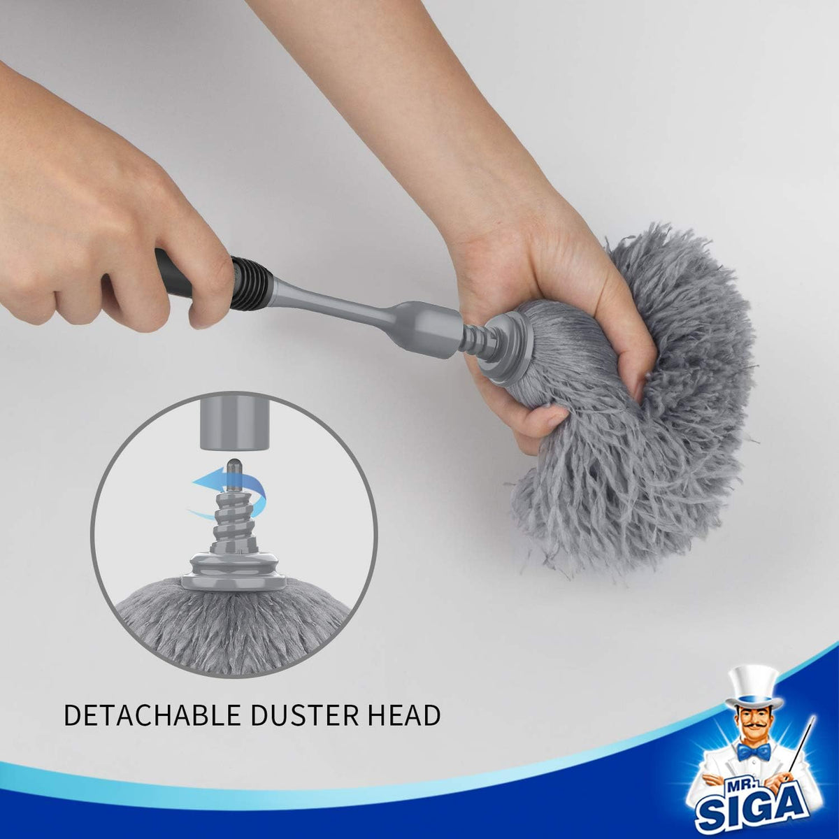 MR.SIGA Microfiber Delicate Duster with Non Slip Handle, Gray & Black