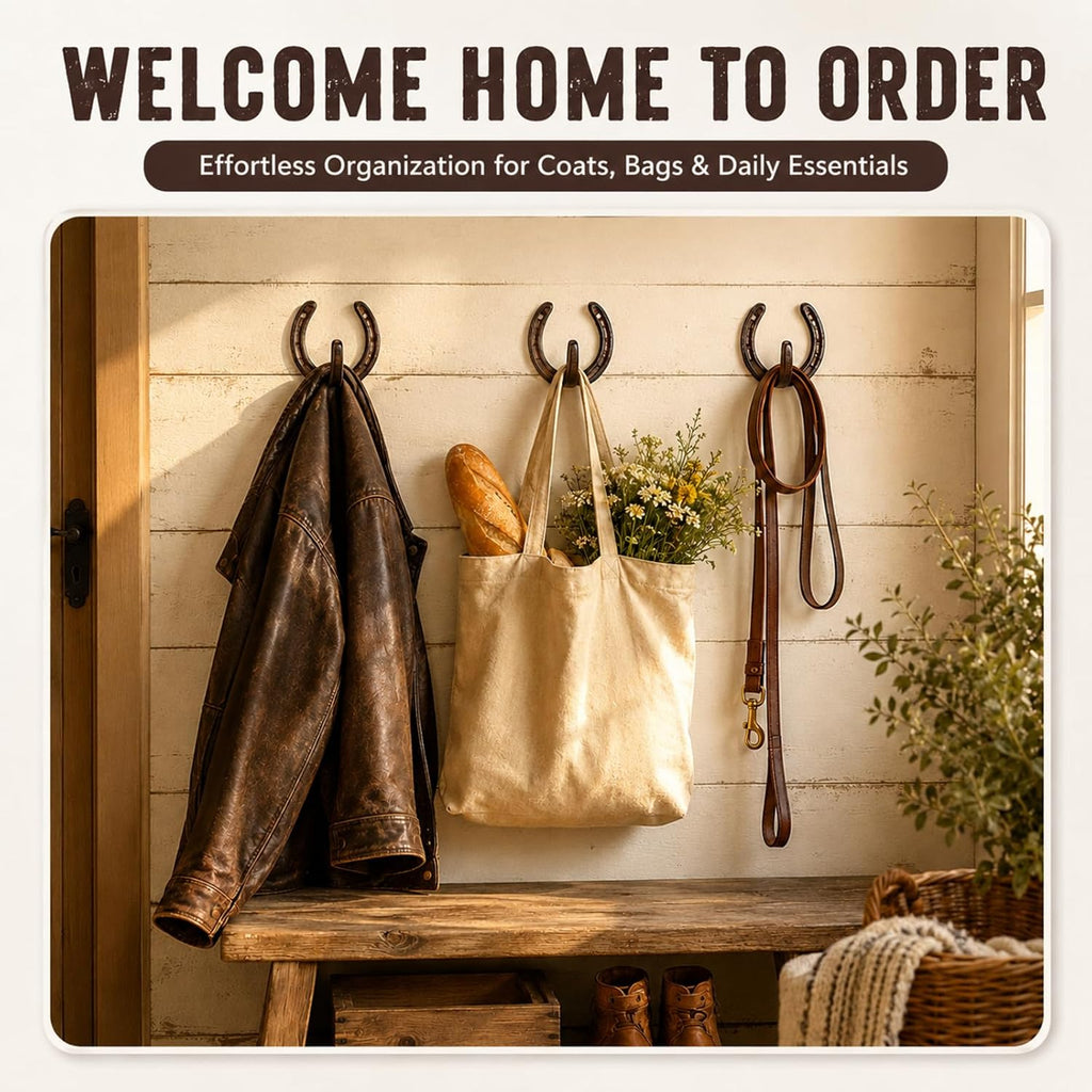 6 Pack Horseshoe Hooks for Wall Heavy Duty Cast Iron Wall Hangers