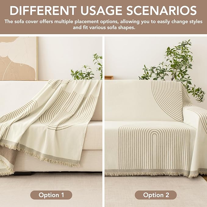 Boho Sofa Covers for 3 Cushion Couch, Chenille Sofa Slipcover for Pets Washable - Image 5