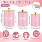 Blushtier 3 Pack Pink Metal Kitchen Canister Set 6, 12, 24 oz