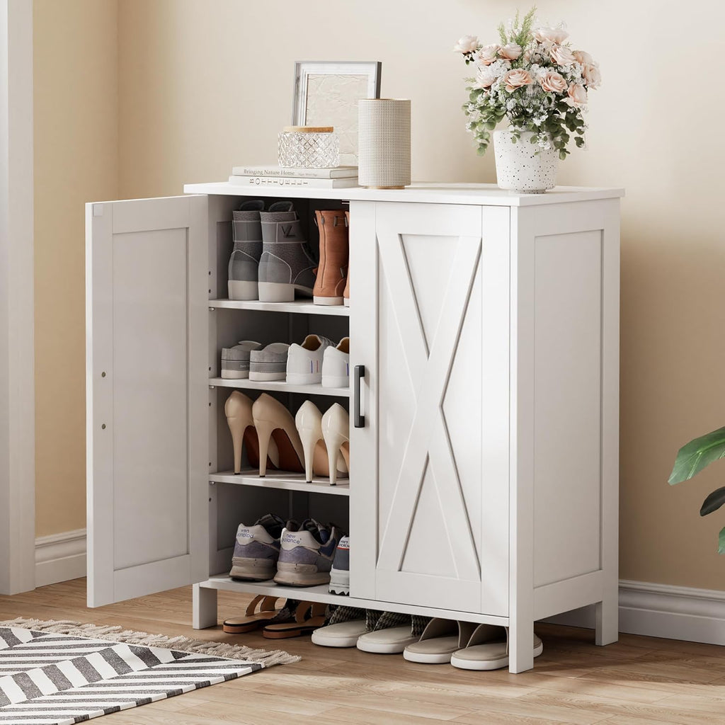 Homleke Farmhouse Shoe Cabinet with 2 Barn Doors & Wood Legs