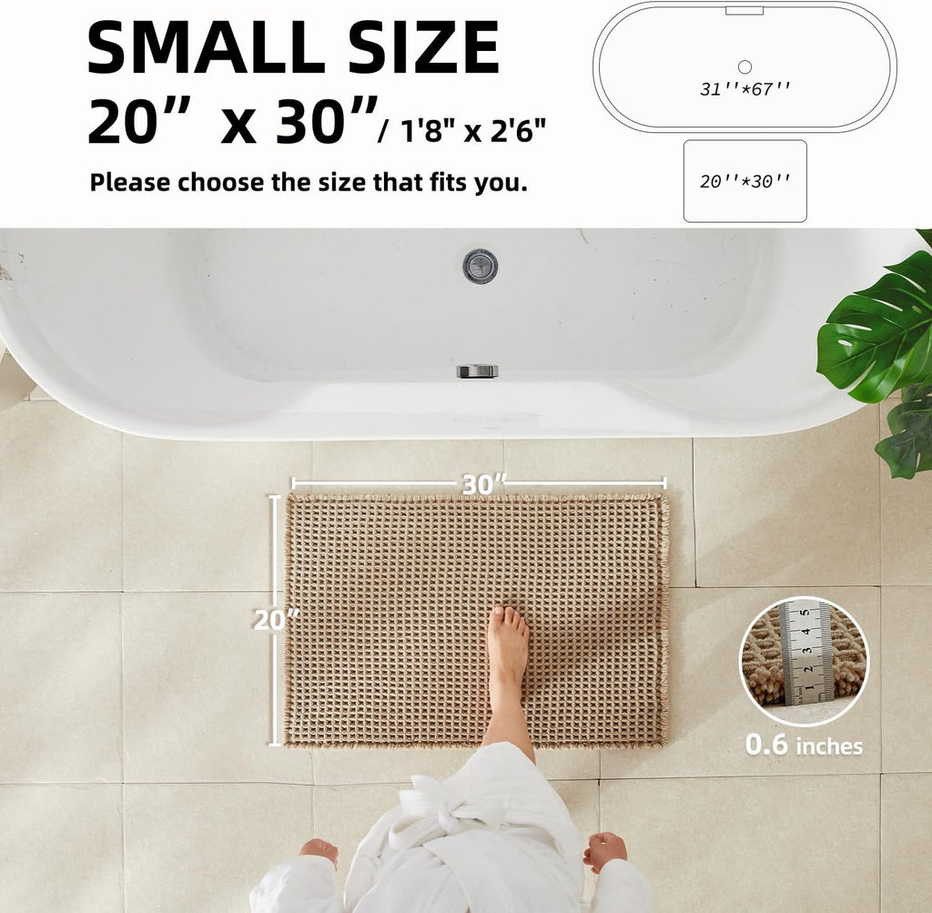 TYUU Waffle Bath Mat, Boho Bathroom Rugs Non Slip, 30x20 Beige