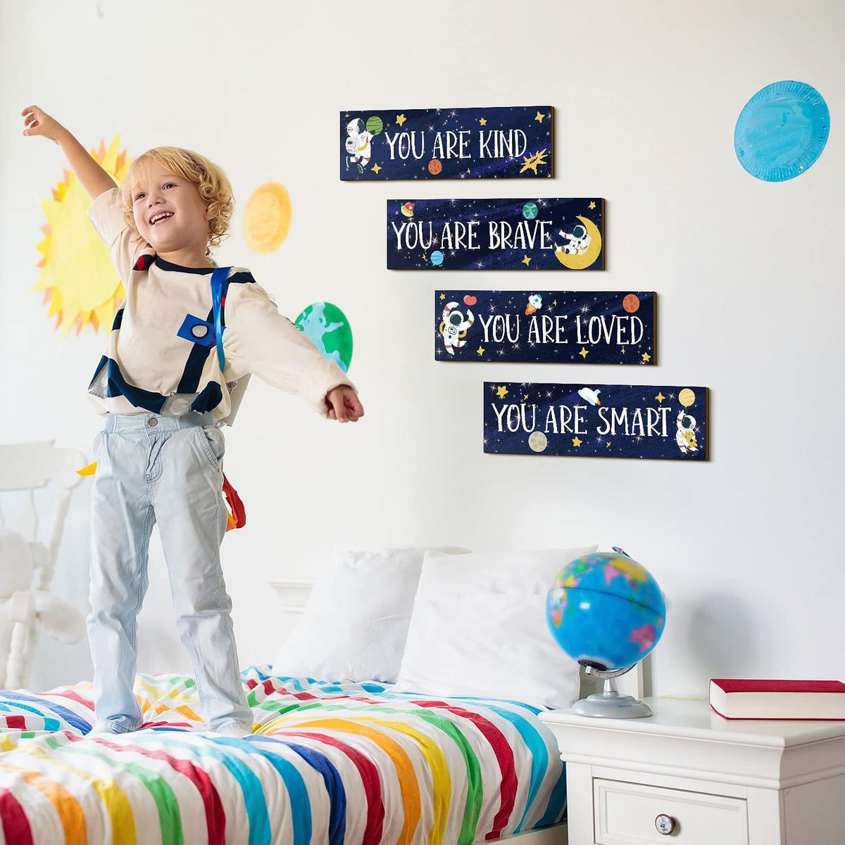 Yookeer 4 Pcs Space Room Decor for Kids Boys Outer Space Wall Art Decor