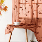 HOMEIDEAS Fall Burnt Orange Sheer Curtains Floral Leaf Embroidered, 52x63
