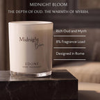 Midnight Bloom Premium Scented Candle, Myrrh & Oud, 8 oz, Designed in Rome,100% Soy Wax Jar Candle, 45+ Hour Burn, Italian & Indian Inspired Fragrance, Home Décor Gift