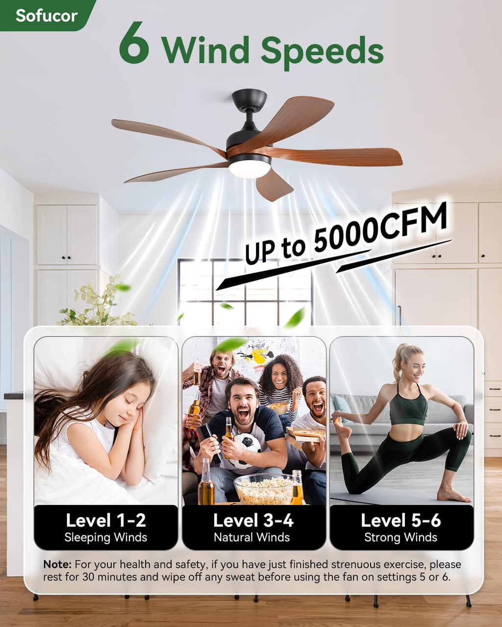 Sofucor 52 Inch Smart Modern Ceiling Fan with Light Indoor/Outdoor Brown | Alexa/Google Assistant/APP/Remote Control, Reversible DC Motor, Timer, 6-Speed, 3CCT for Living Room Bedroom Patio Farmhouse