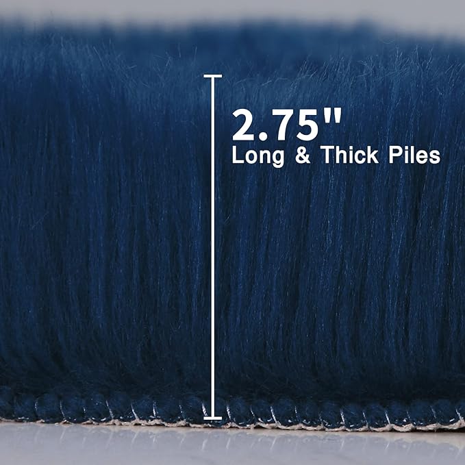 duduta Navy Blue Faux Sheepskin Fur Rug 3x5 ft, Fluffy Shag Bedroom Dorm - Image 2