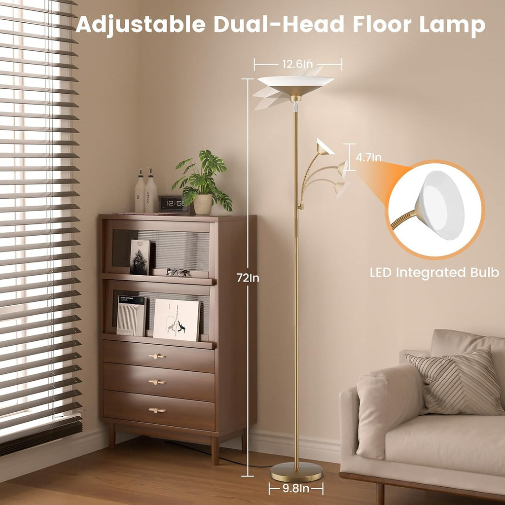 SIBRILLE Gold Torchiere Floor Lamp - 2 Way LED Standing Lamp with Reading Light, Dimmable 72'' Tall Lamp with Remote Color Changing, 34W Mordern Uplighter for Living Room Bedroom Office