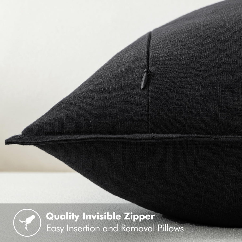 MIULEE Decorative Linen Euro Sham Pillow Covers 24x24 Black