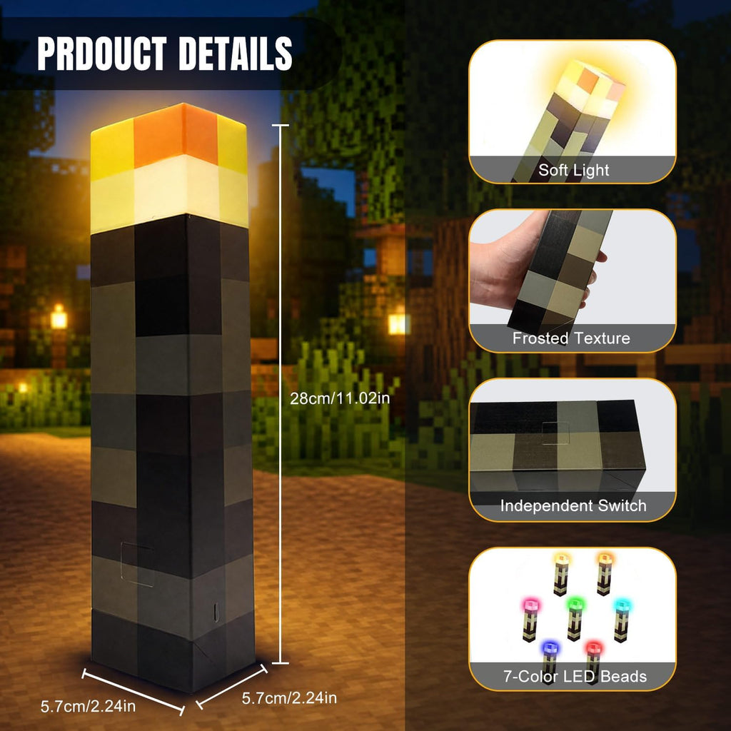 LOUHH Wall Torch Lamp, 7 Color LED Wall Night Light Rechargeable Retro Pixel Style Table Lamp for Game Room Kids Room Decor and Children's Gifts