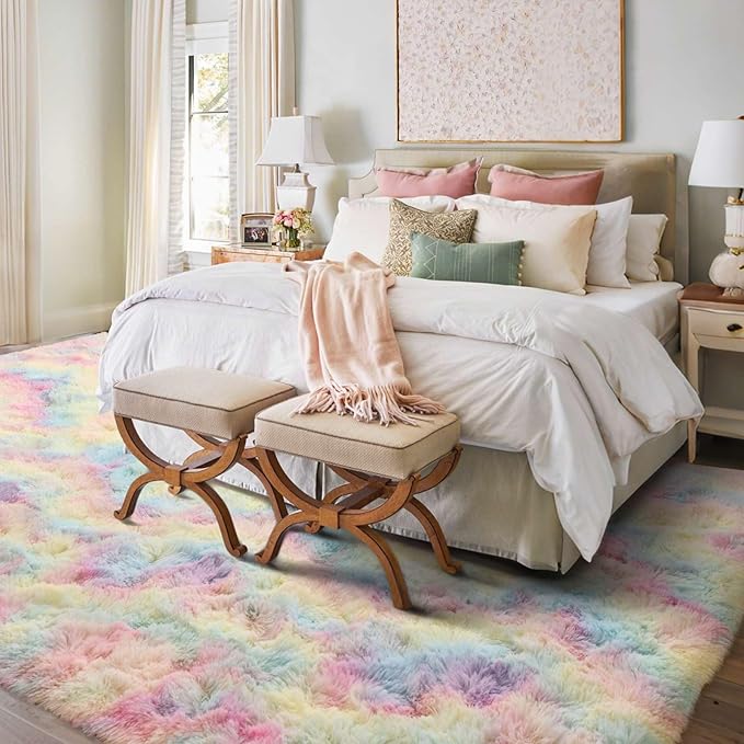4x6 Ft Shag Kids Colorful Rugs for Bedroom, Ultra Soft Fluffy Furry Area Rugs - Image 3
