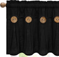 FRAMICS Farmhouse Valance Curtains, Boho Cotton Linen Kitchen Valance, Black Rustic Button Window Valances for Kitchen Bathroom, Rod Pocket Valances for Windows, Black, 52 x 18 Inch