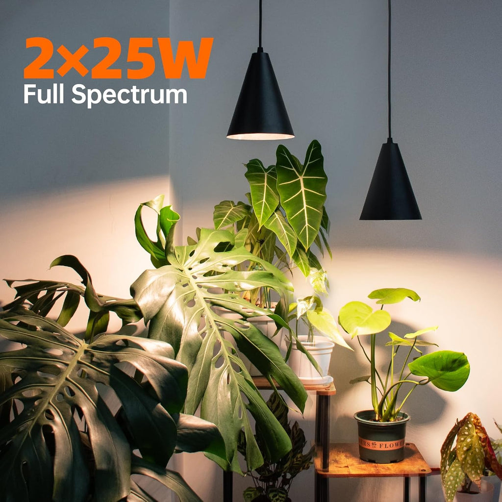Hanging Grow Light for Indoor Plants, Two Head One-Cord 50W