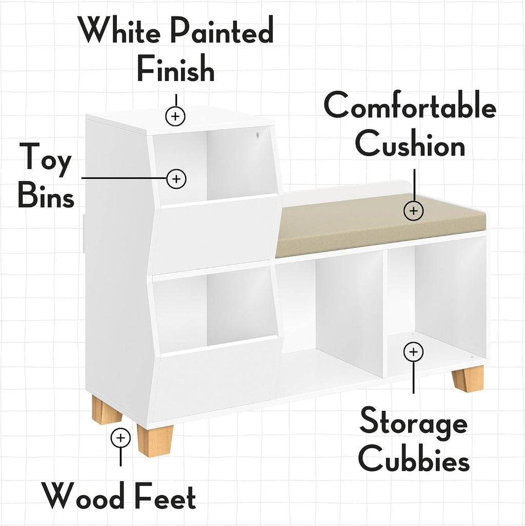 RiverRidge Kids Catch-All Cubby Storage Bench with Cushion, White