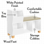 RiverRidge Kids Catch-All Cubby Storage Bench with Cushion, White