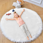duduta White Faux Sheepskin Round Rug 4x4 ft, Fluffy Shag Fur Bedroom Nursery - Image 5