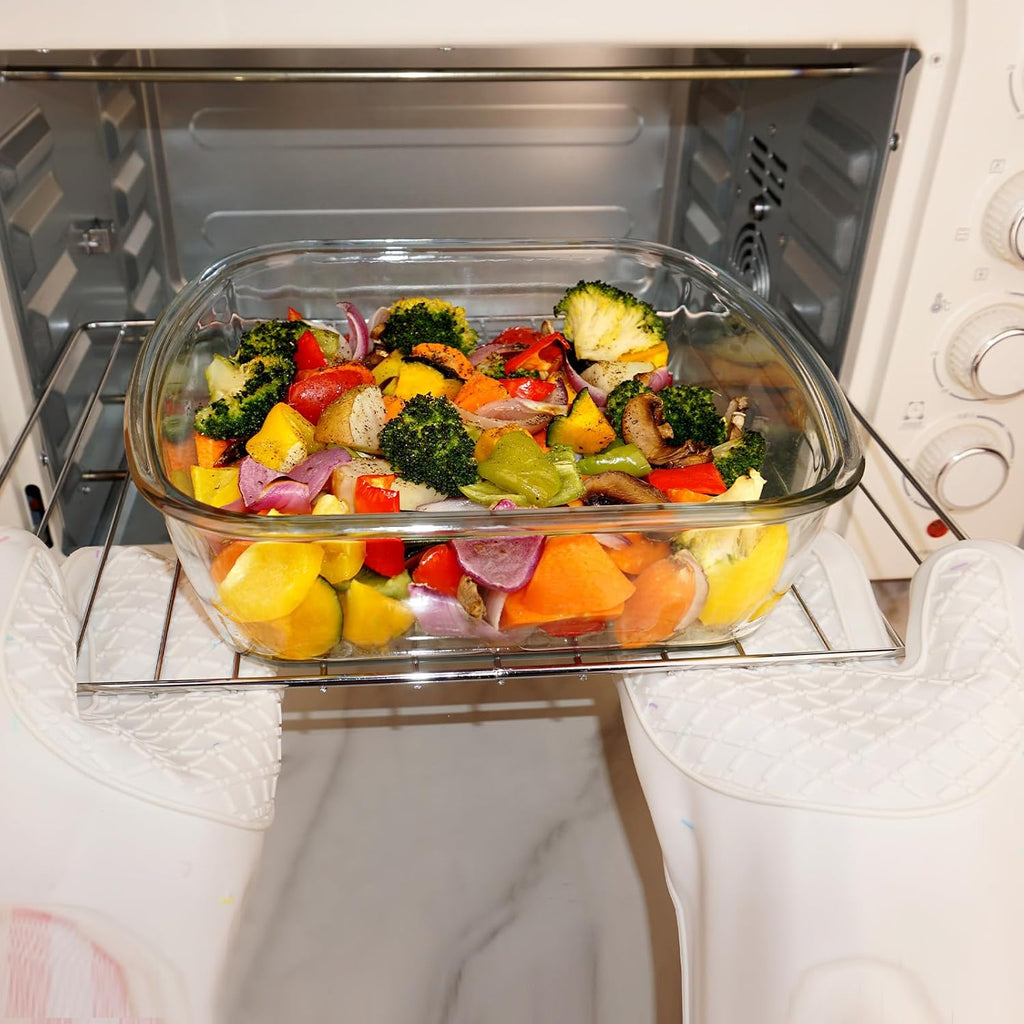 9×9in Square Glass Baking Dish with lid, 2.6QT Deep Square Glass Baking Pan, Microwave and Oven Safe
