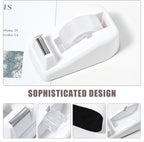 COMFYROOM Desk Accessories with Pen Holder, Office Supplies Desk Organizers and Accessories, Tape Dispenser, Stapler, Staple Remover, Staples, Clips Set, Ruler, Scissor, Pen, Tape (White)