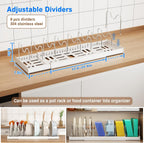 Mustorn 2 Pack Pots and Pans Organizer Under Cabinet, 22" Expandable Food Storage Container Lid Organizers with 9 Adjustable Dividers Pot and Pan Lid Holders Rack Inside Cabinet/Countertop(White)