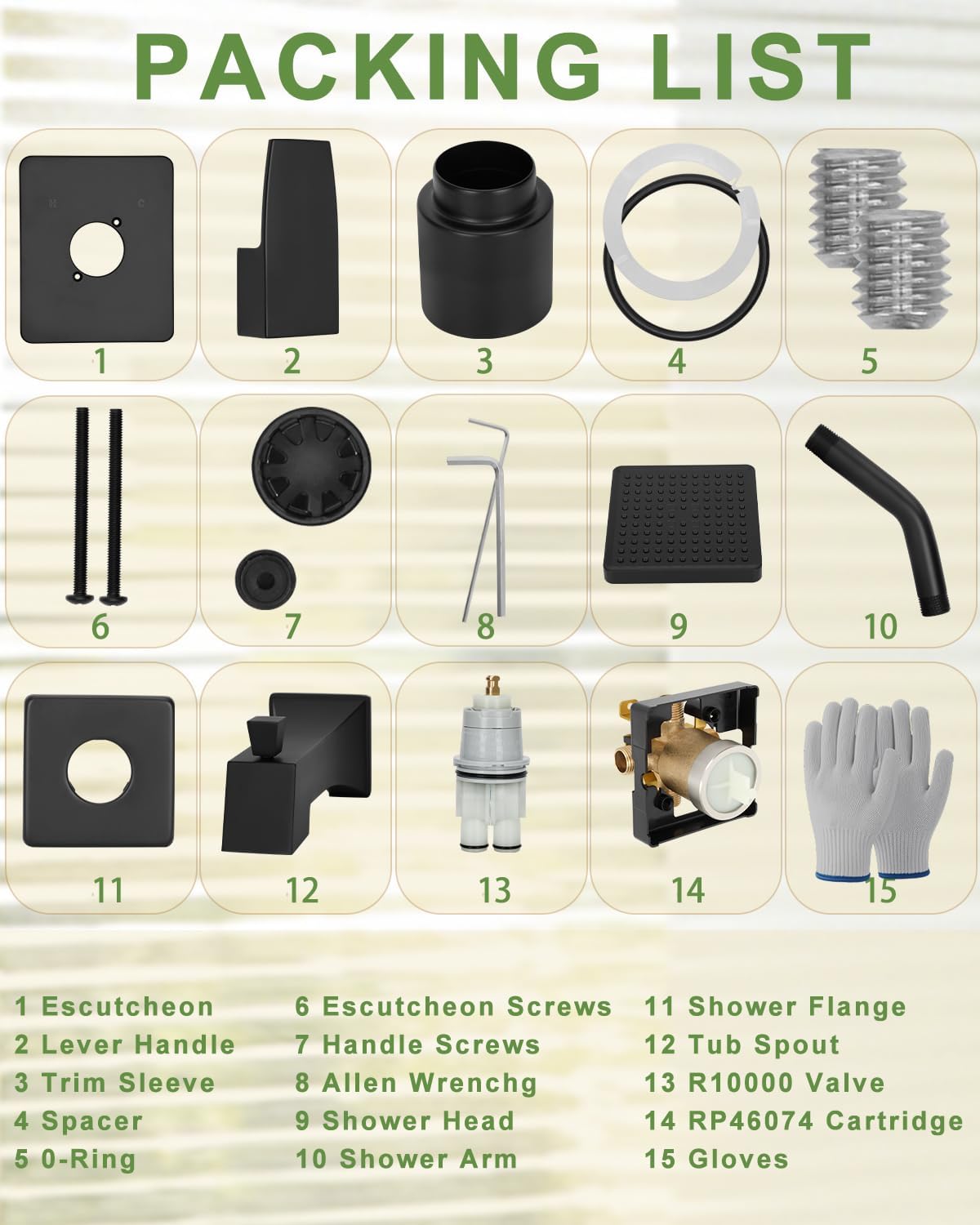 Replacement for Delta Shower Trim Kit 14 Series, 6-Inch Black Shower Head and Handle Set, Includes R10000-UNBXHF Valve and RP46074 Cartridge, Matte Black(with Cartridge and Valve)
