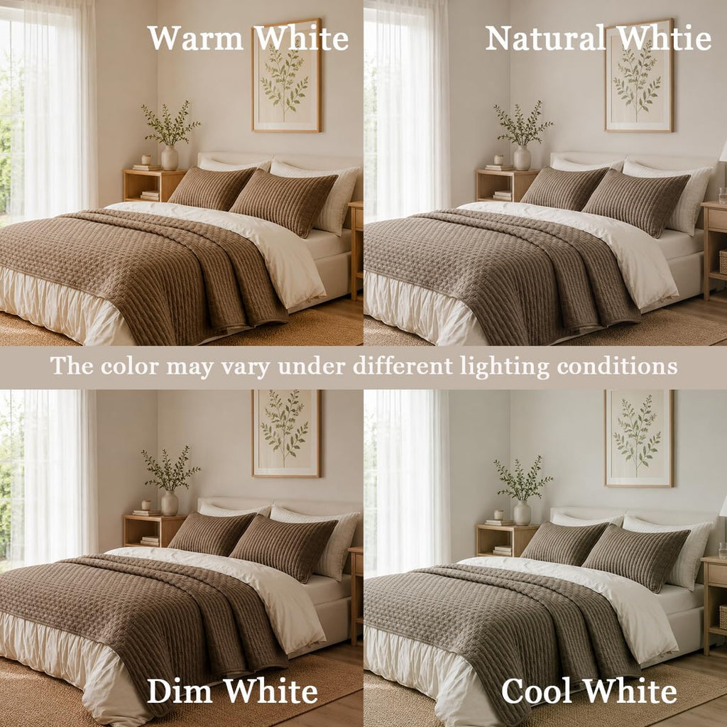 Oversized King Size Cotton Quilt Bedding Set with 2 Pillow Shams,120"x120" Breathable Coverlet Bedspread All Season, Textured Like Linen, Anti-Slip No Wrinkle Comforter Cover,Brown
