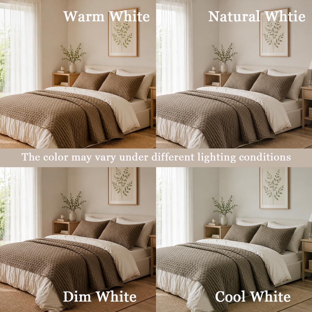 Oversized King Size Cotton Quilt Bedding Set with 2 Pillow Shams,120"x120" Breathable Coverlet Bedspread All Season, Textured Like Linen, Anti-Slip No Wrinkle Comforter Cover,Brown