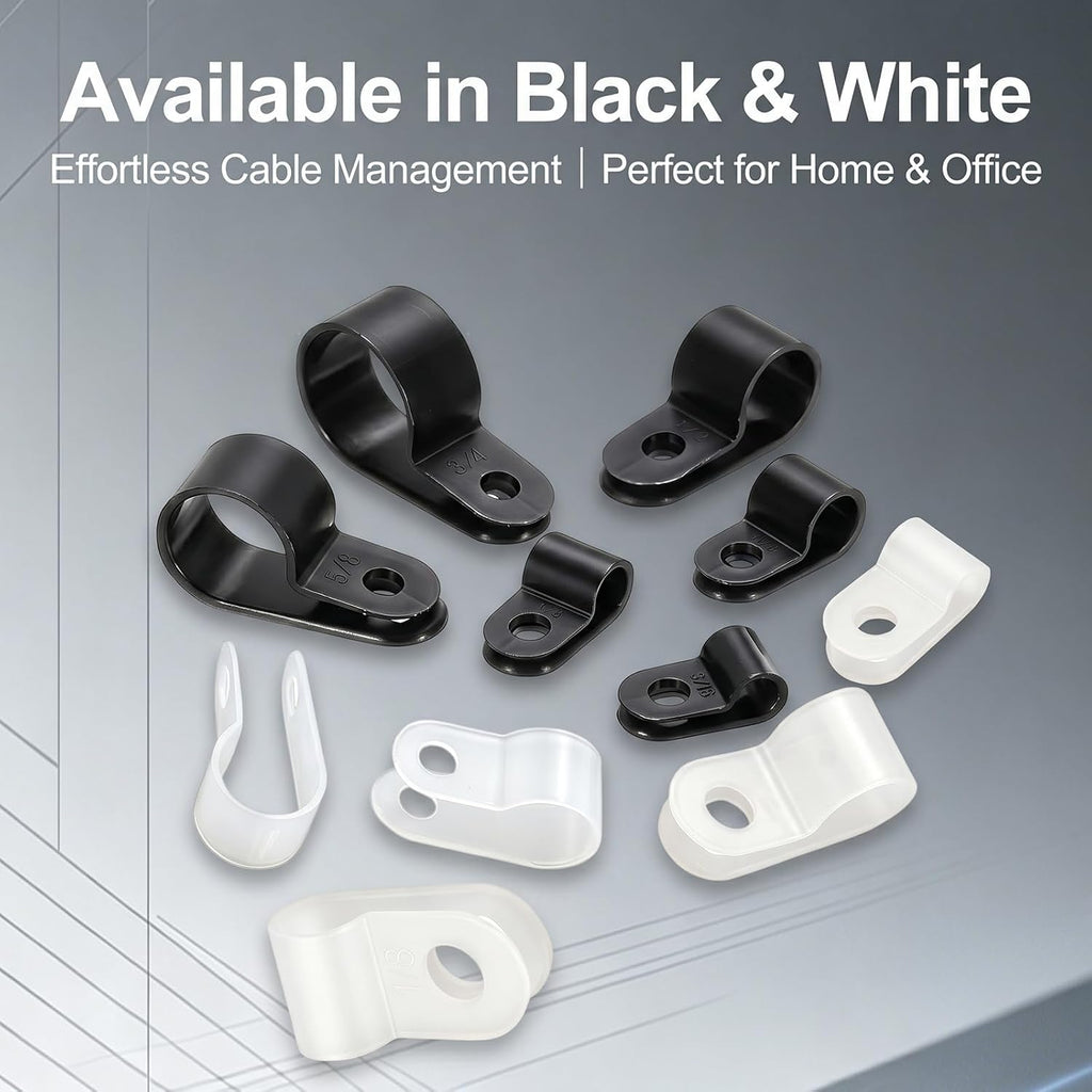 BAOMAIN 5/8-Inch R-Type Cable Clamps, 500-Pack Black Nylon Wire Management Clips, UC-4 Screw-On Cord Fasteners for Home, Office, and Industrial Use