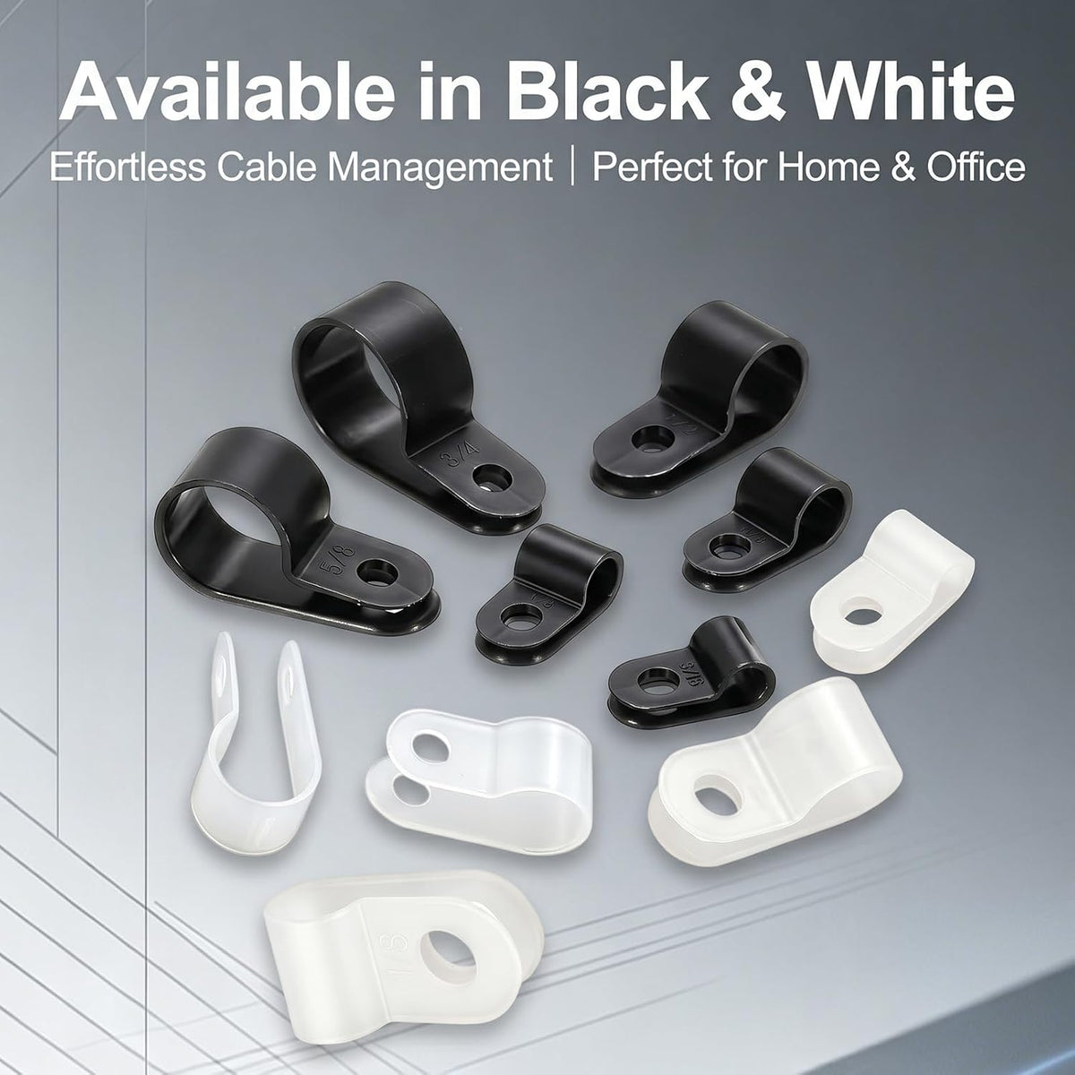 BAOMAIN 5/8-Inch R-Type Cable Clamps, 500-Pack Black Nylon Wire Management Clips, UC-4 Screw-On Cord Fasteners for Home, Office, and Industrial Use