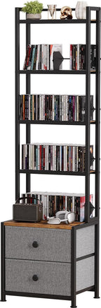 CD Storage Rack with Drawer, 5-Tier Media Storage Shelf