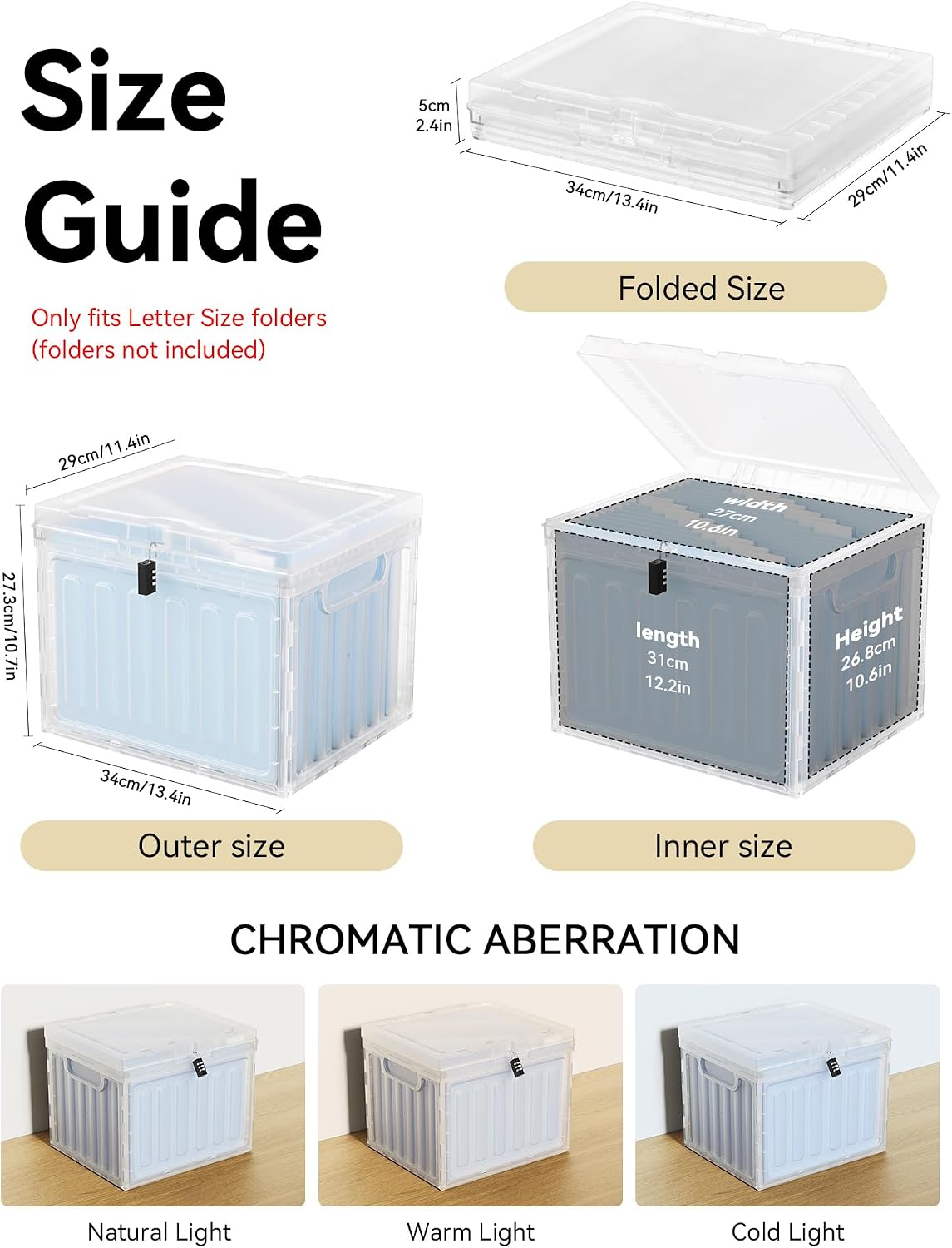 Lockable Plastic File Box with Lid for Letter-Size