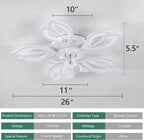 Modern Ceiling Fans with Lights, Low Profile Ceiling Fan with Remote for Bedroom, Flush Mount Ceiling Fan with LED Dimmable Light,3-Colors, 6-Speeds, Timing CeilingFan Light-White Leaves