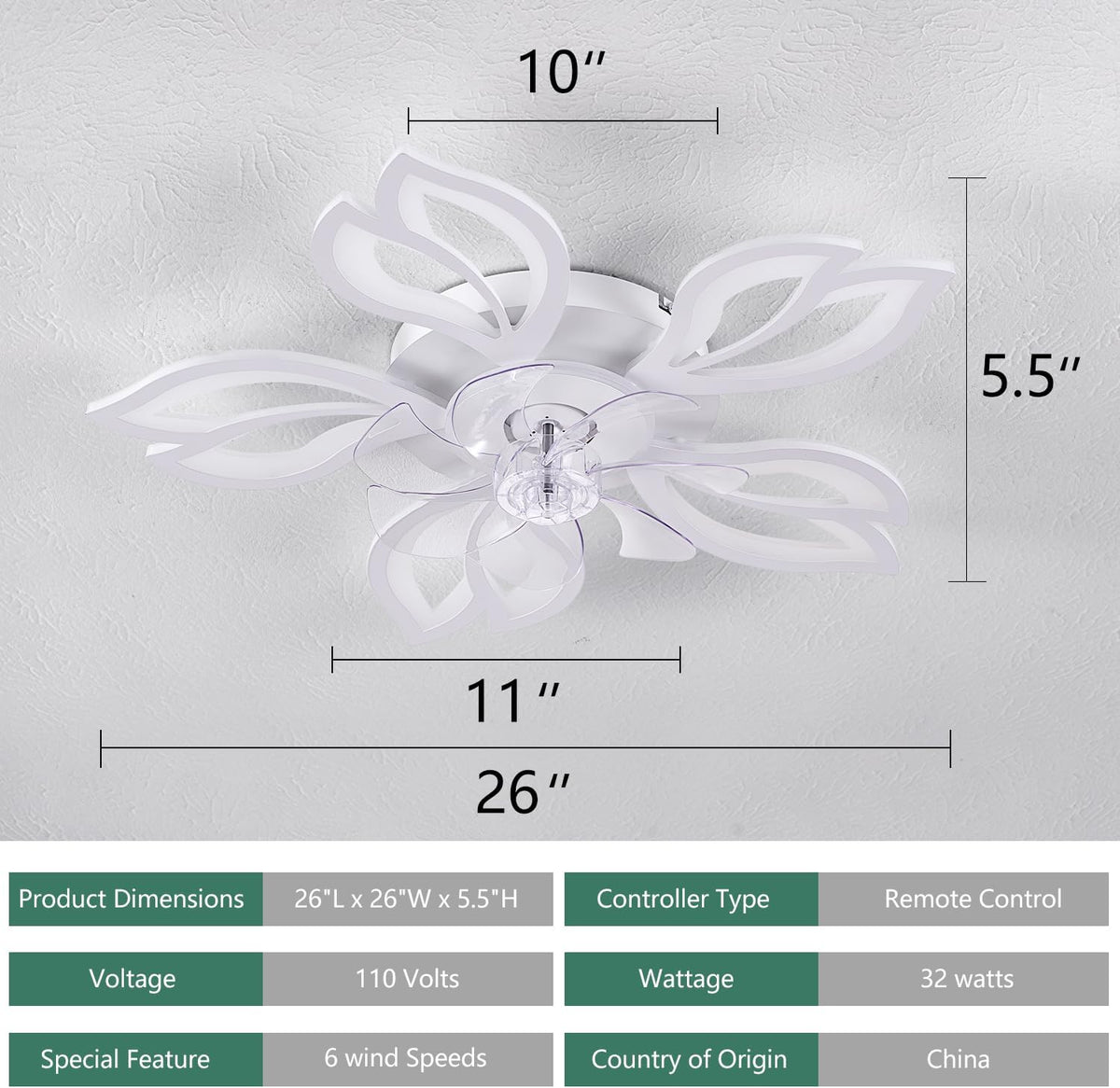 Modern Ceiling Fans with Lights, Low Profile Ceiling Fan with Remote for Bedroom, Flush Mount Ceiling Fan with LED Dimmable Light,3-Colors, 6-Speeds, Timing CeilingFan Light-White Leaves
