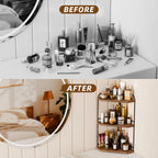 Corner Bathroom Counter Organizer, 3-Tier Wood Countertop Organizer