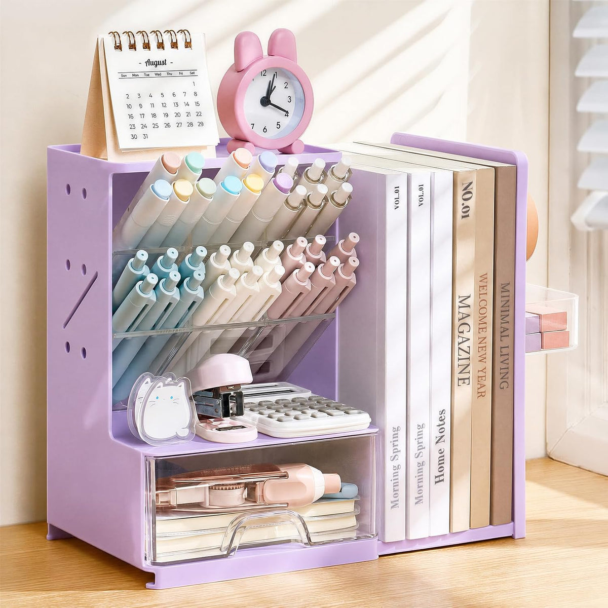 Sooez Desk Organizer with Bookends, Pegboard & Drawer, Pen & Pencil Holder