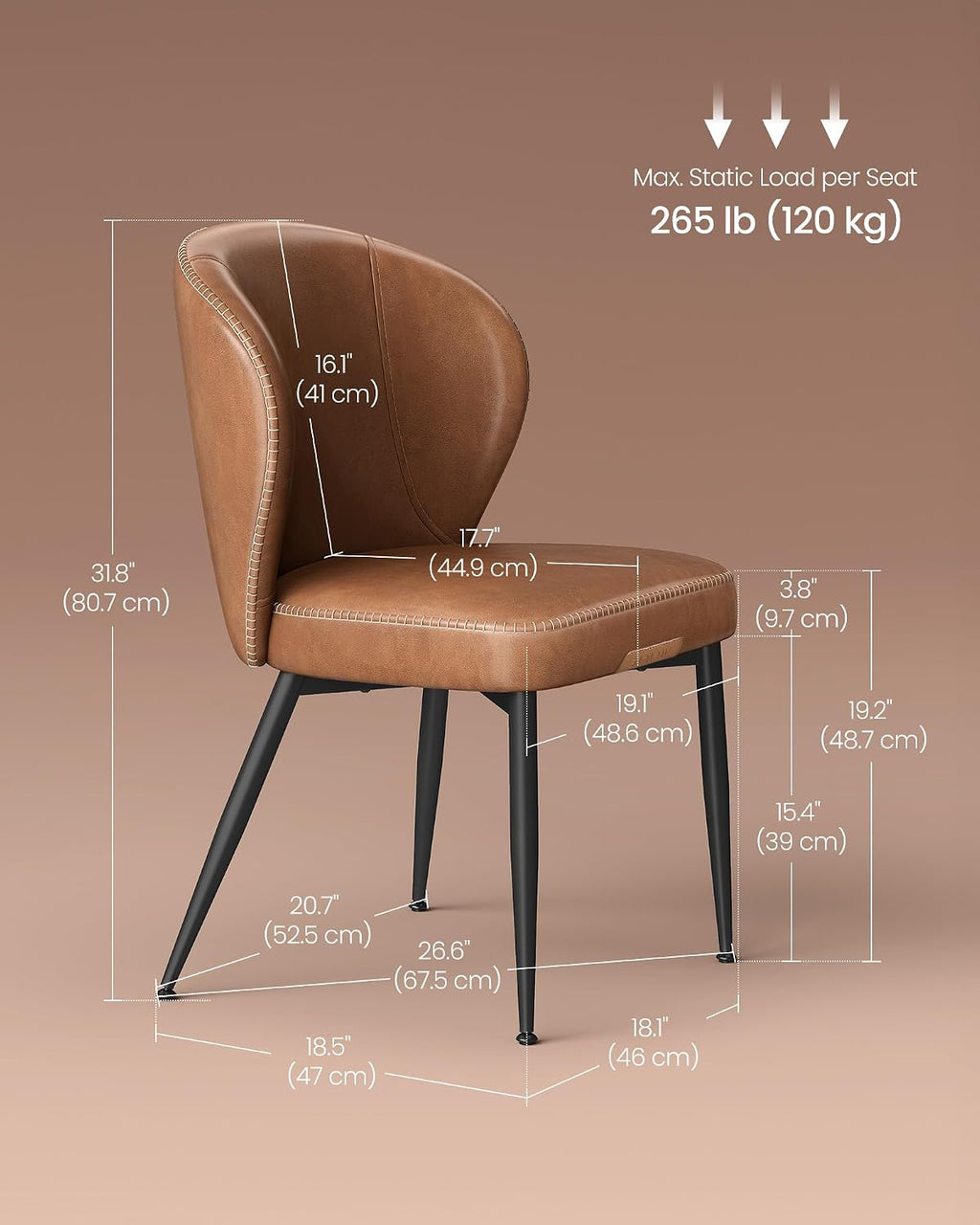 VASAGLE Dining Chairs Set of 2, Upholstered Kitchen Chairs