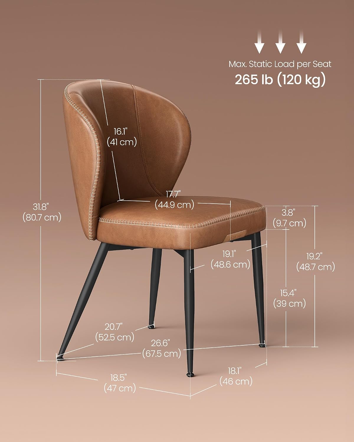 VASAGLE Dining Chairs Set of 2, Upholstered Kitchen Chairs