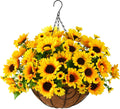 Artificial Sunflowers Fake Hanging Flowers Baskets for Outdoor Decoration