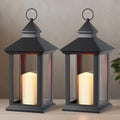 Lanterns Decorative Indoor, 2 Pack Black Decorative Flameless Candle Lanterns with Timer, Vintage 14" Waterproof Hanging Outdoor Lanterns, Battery Operated for Porch, Patio, Wedding Decor