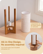 EDISHINE 13.5" Small Table Lamp, Walnut Wood Cylinder Nightstand Lamp, E26