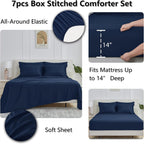 CozyLux Full Size Comforter Sets, 7-Piece Bed in a Bag, Navy Blue
