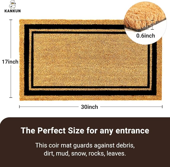 KANKUN Coco Coir Door Mat with Heavy Duty Backing, Welcome Doormat, Doormat - Image 3