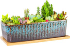 Succulent Pots, 12'' Long Rectangle Planters with Tray, Windowsill Planter