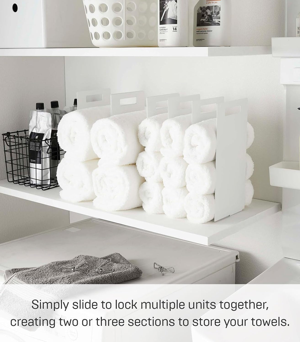Yamazaki Home Tower Interlocking Towel Organizer - Bathroom Storage Shelf Rack - Steel