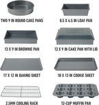 Calphalon Titan 10-Piece Nonstick Bakeware Set, Baking Sheet Set, Steel Core PFA-Free Nonstick Coating, Oven Safe, Includes Sheet Pans, Muffin Pan, Round Cake Pans, Loaf Pan and Cooling Rack - Silver
