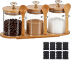 3 Pcs Glass Coffee Container with Lids Spoons Spice Jar Labels Tray