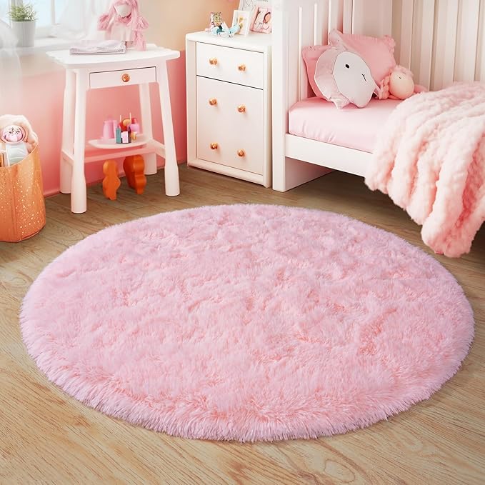 3'x3' Round Pink Rugs for Girls Bedroom, Ultra Soft Fluffy Circle Rug for Kids - Image 6