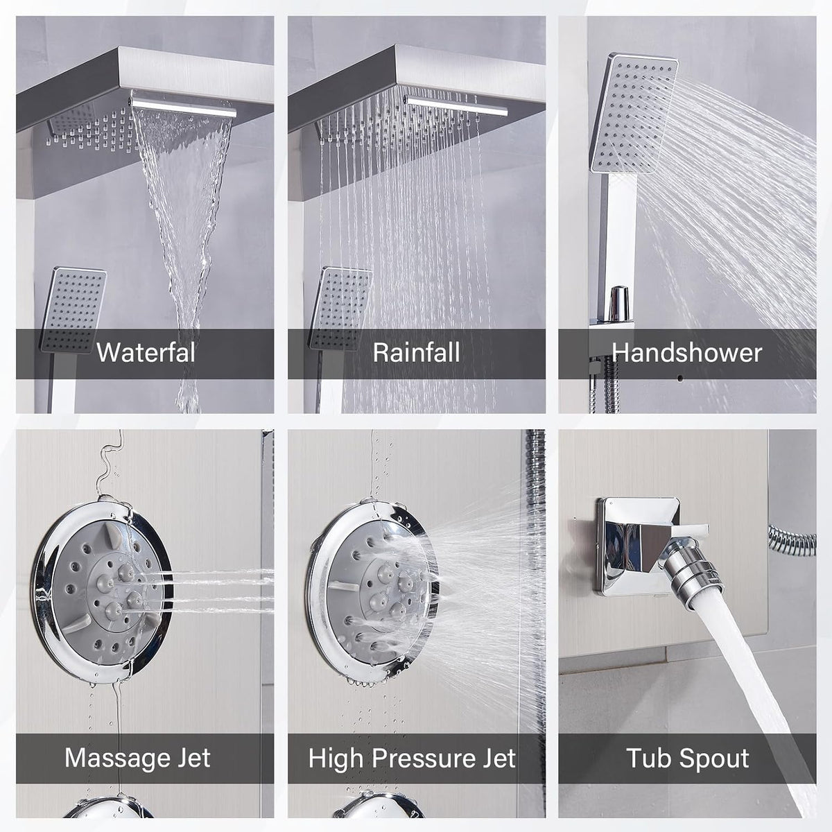 Shower Panel Massage Jets Rainfall Waterfall Shower Head, Shower Stainless Steel Wall Mount Massage Multi-Function Bathroom Shower Panel Tower System, Brushed Nickel……