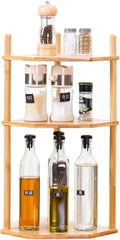 3-Tier Extra Tall Bamboo Corner Shelf, Countertop Storage Organizer,Natural