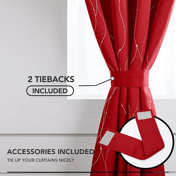 Deconovo Blackout Curtains, Christmas Red Curtain, Thermal Insulated - Image 4