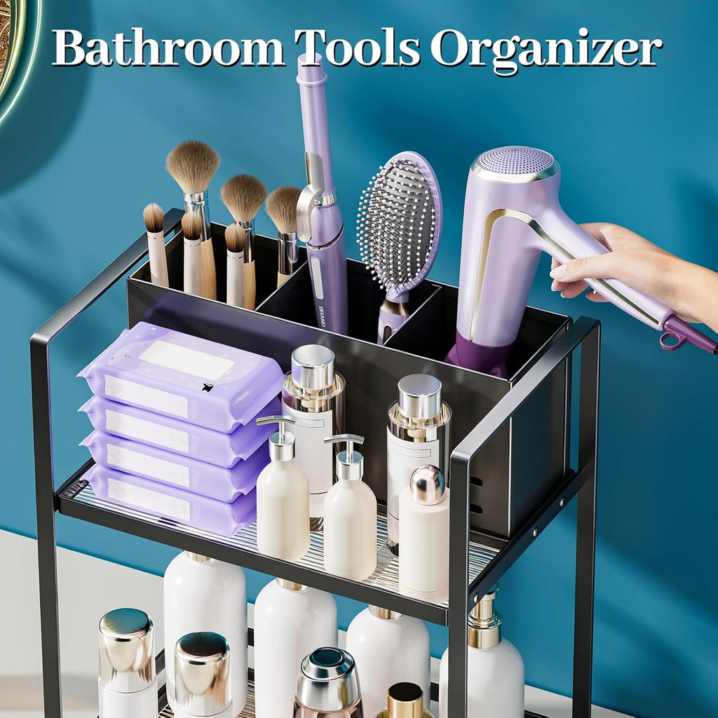 Bathroom Counter Organizer, Metal Vanity Shelf with Hair Dryer Holder
